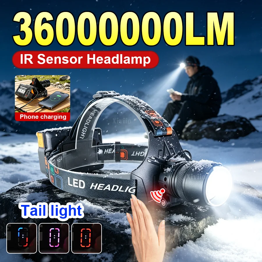 Headlamp Tactical Bright - Linterna Frontal Súper Brillante con Sensor,