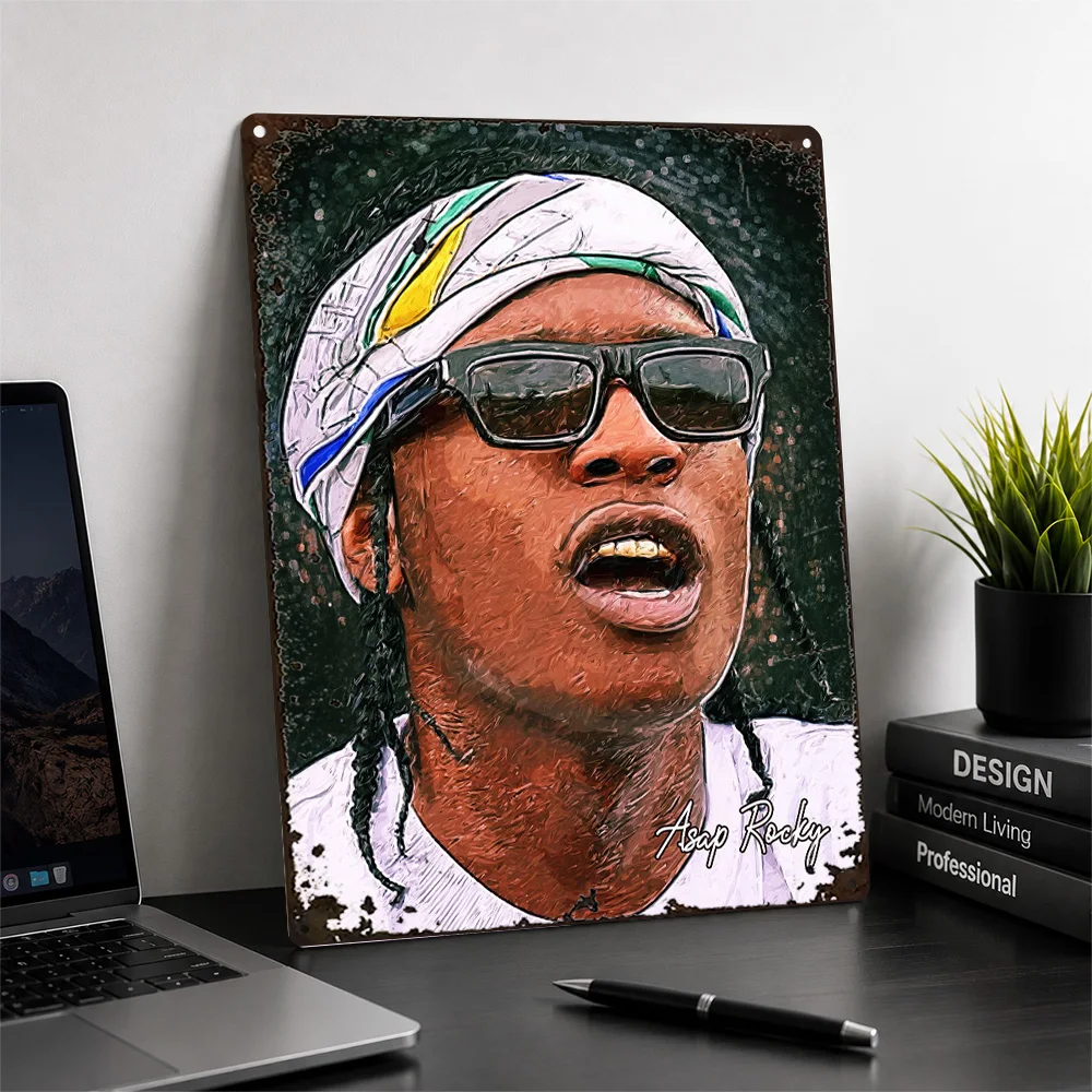 ASAP Rocky Headscarf Portrait Textured Metal Poster Painterly Wall Art For Bedroom Customized Aluminum Sign Music Lover Gift