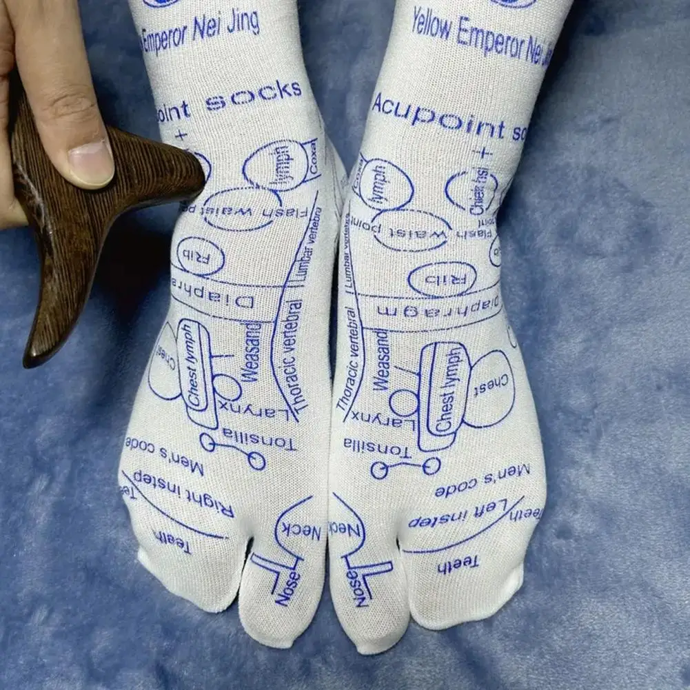 1 Set Massage Mid-calf Socks with Massage Stick  Legible Foot Acupoint Socks Promote Circulation Health Care Reflexology Socks