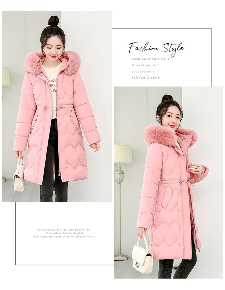 2026 Winter New Fur Collar Puffer Down Parka Loose Long Hooded Warmer Thicken Snow Jacket Pocket Zipper Outerwear Female