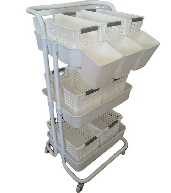 

Hot Sales 3 Tier Kitchen Storage Island Trolley Cart with Basket