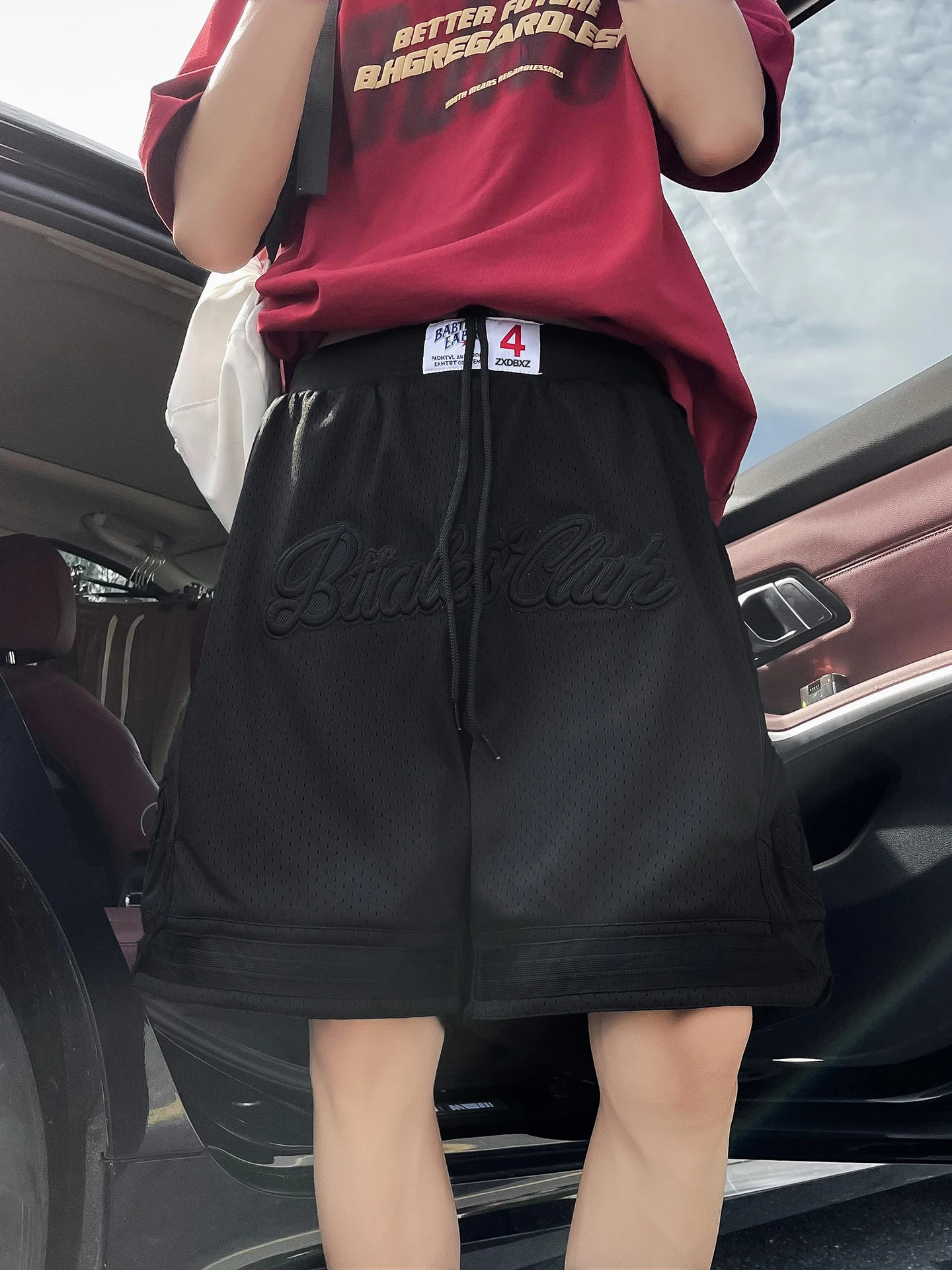 

Summer New American Sle Baskeall orts Five-Piece Loose Breathable Casual Pants Youth Faion Stitching Sports Wear