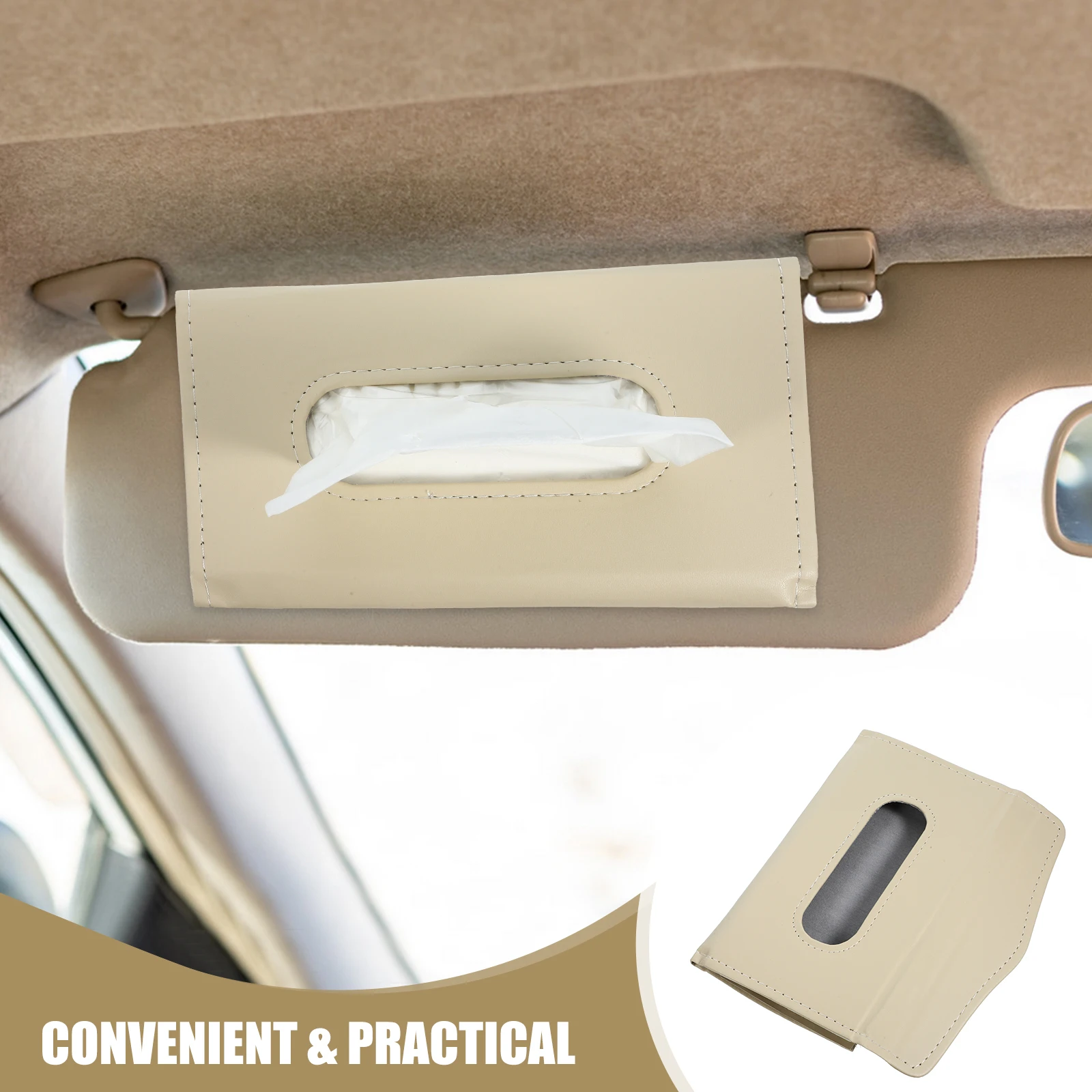 

Car Tissue Box Holder Beige Simple Design Easy Installation Long Use Multiple Storage Car Essentials Napkin Dispenser Visor