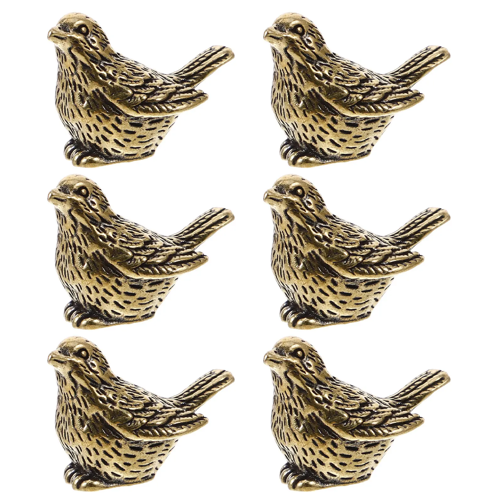 6Pcs Mini Brass Bird Figurines Vintage Golden Sparrow Statues Retro Desktop Decor for Living Room Bookshelf Study Space Brass