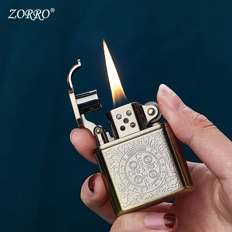 Zorro Kerosene Lighter Grinding Wheel Vintage Retro Metal Constantine Flint Copper Oil Gasoline Lighter Antique Series Lighter