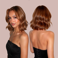 Rich Auburn Blonde Wig Short Wave Wig with Warm Subtle Highlights Bob Wig Synthetic Fibre Lace Front Wig for Women Wear&Go