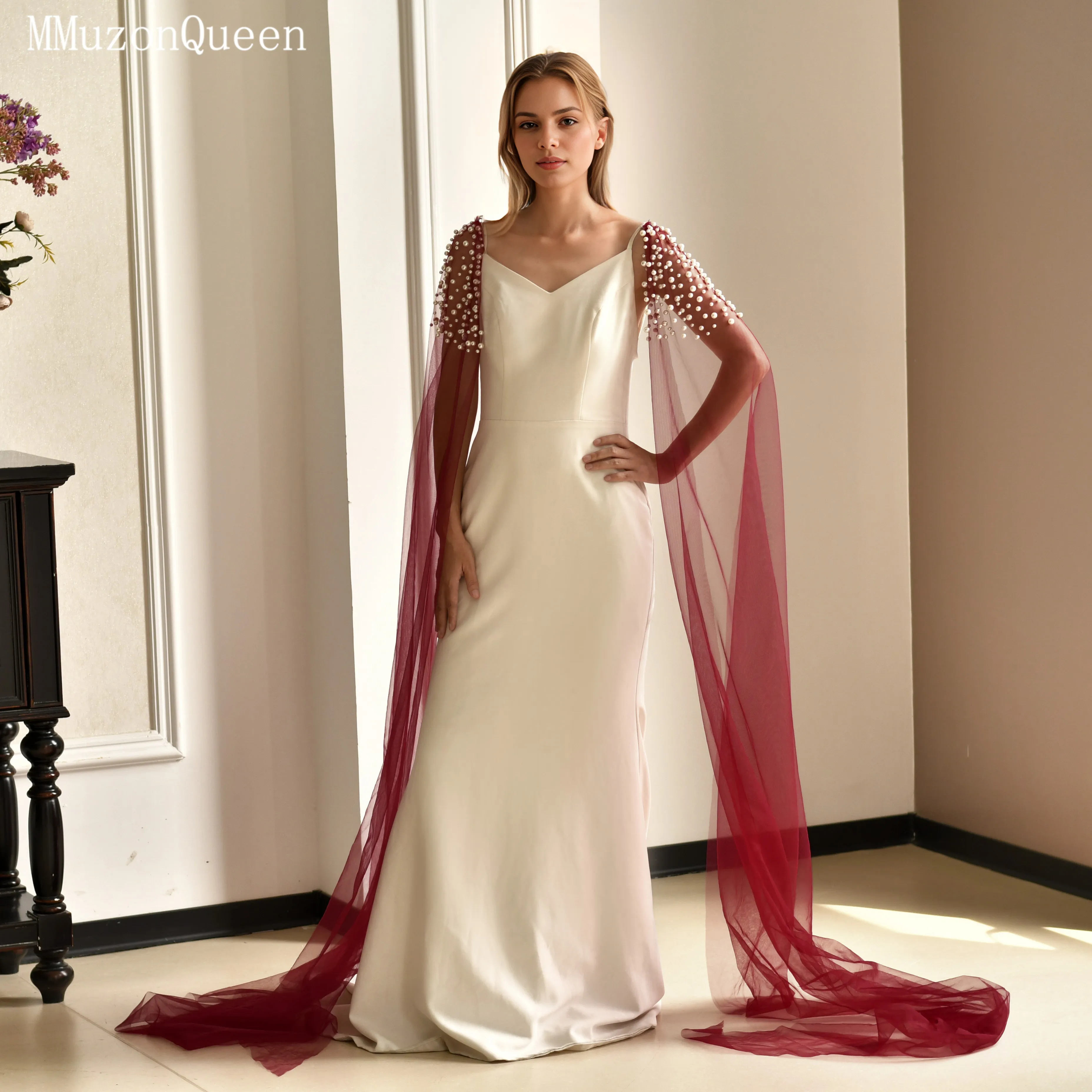 TOPQUEEN Beaded Bridal Shawl Wedding Shoulder Veil Removable Sleeves Shrugs Women Elegant Shawl DIY Customized  accessories MG42