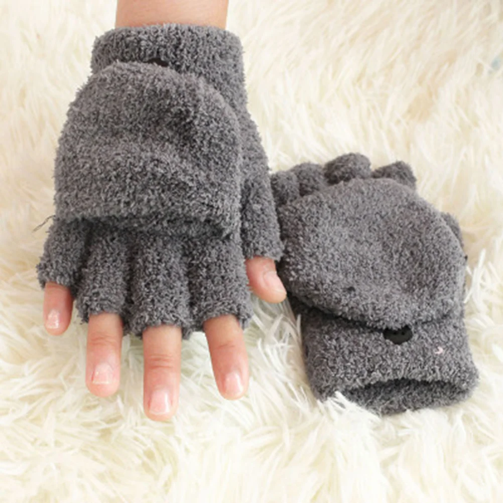 

Winter Gloves Half Finger Warm Coral Mittens Short Grey Stylish Thick Design Texting Tablet Computer Christmas Birthday New Year