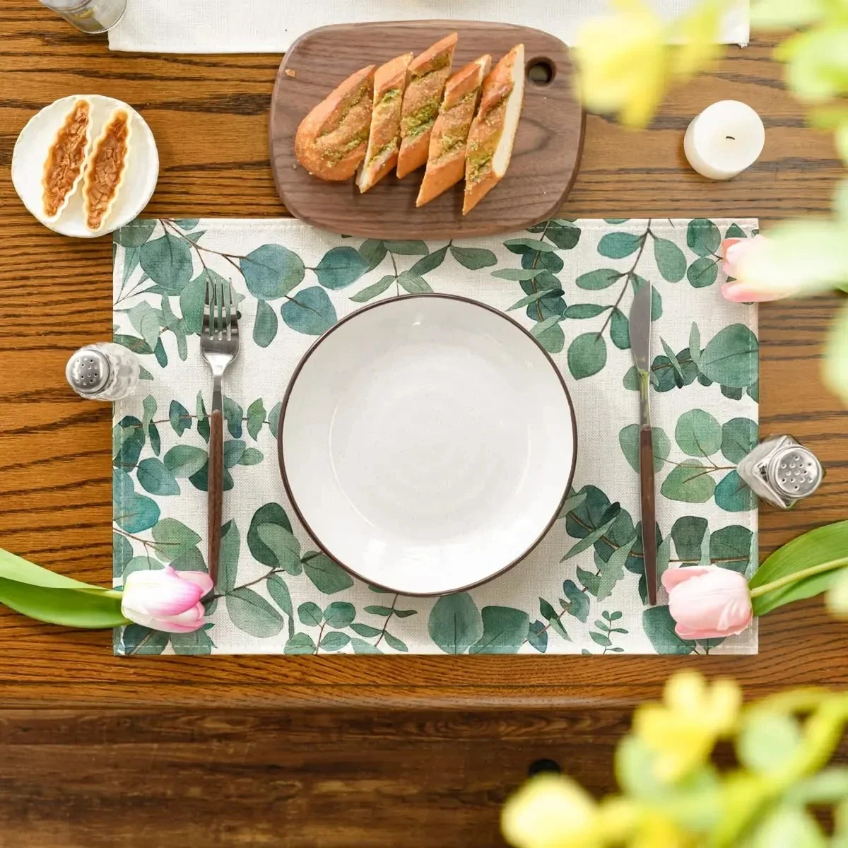 1PC Eucalyptus Leaves Placemats 30x40cm Rustic Table Mats For Home Hotel Wedding Party  Linen Table Pad