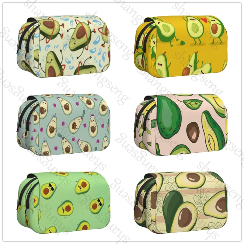 

Cartoon avocado fruit Pen case Pencil Box Double Flip School Supplies Children's Pencil Box Storage Cosmetic Bag Student Gift