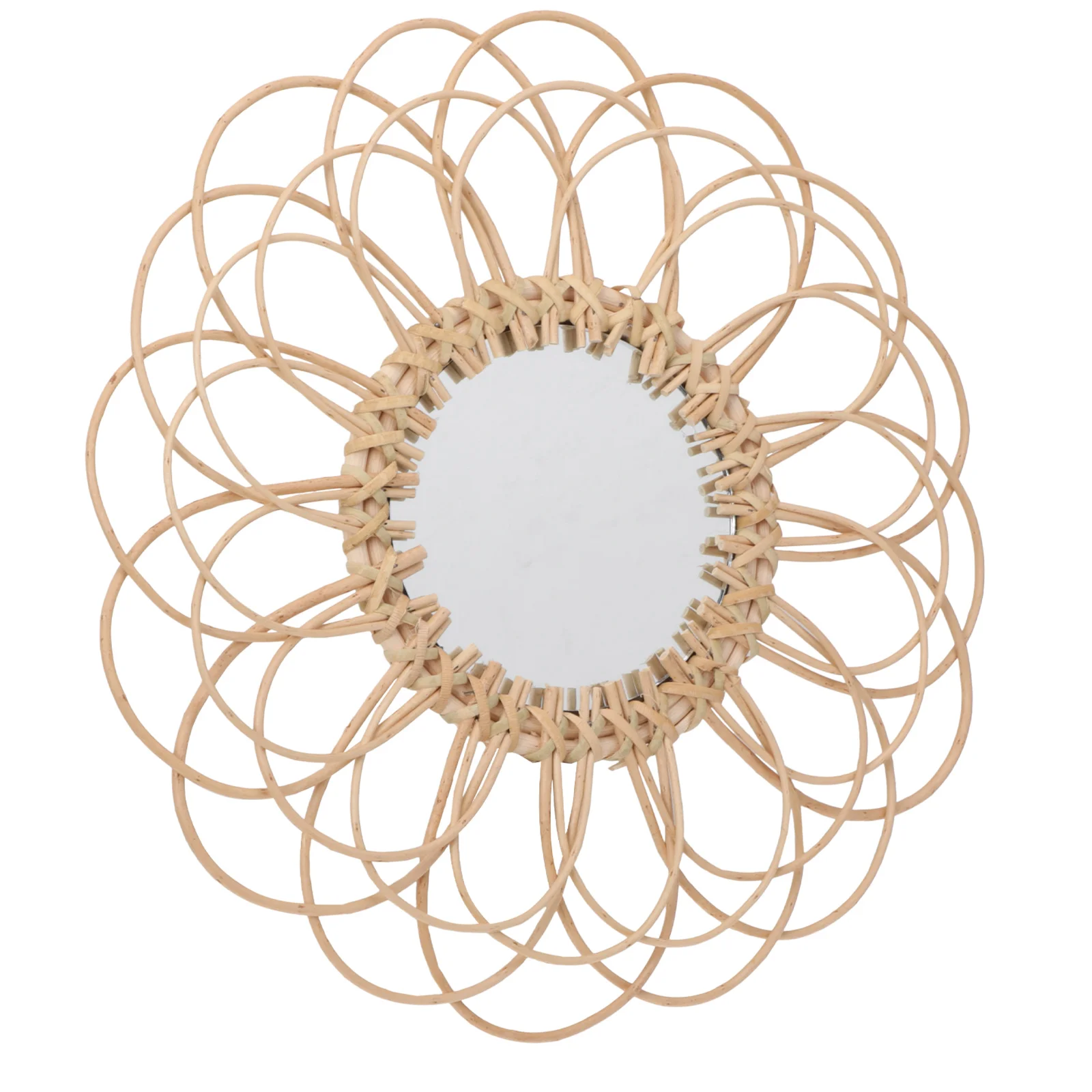 

Retro Round Makeup Mirror Decorative Wicker Mirrors Rattan for Bedroom Wall Unique Hanging Manual