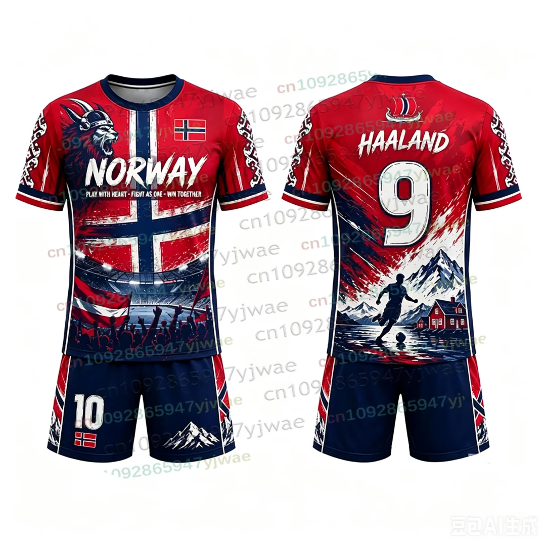 26 Special HAALAND Nr. 9 Fußballtrikot-Set mit Shorts für Damen, Herren und Kinder, Norwegen Fußballfan-Outfit, 2-teiliges Set – Detail 4