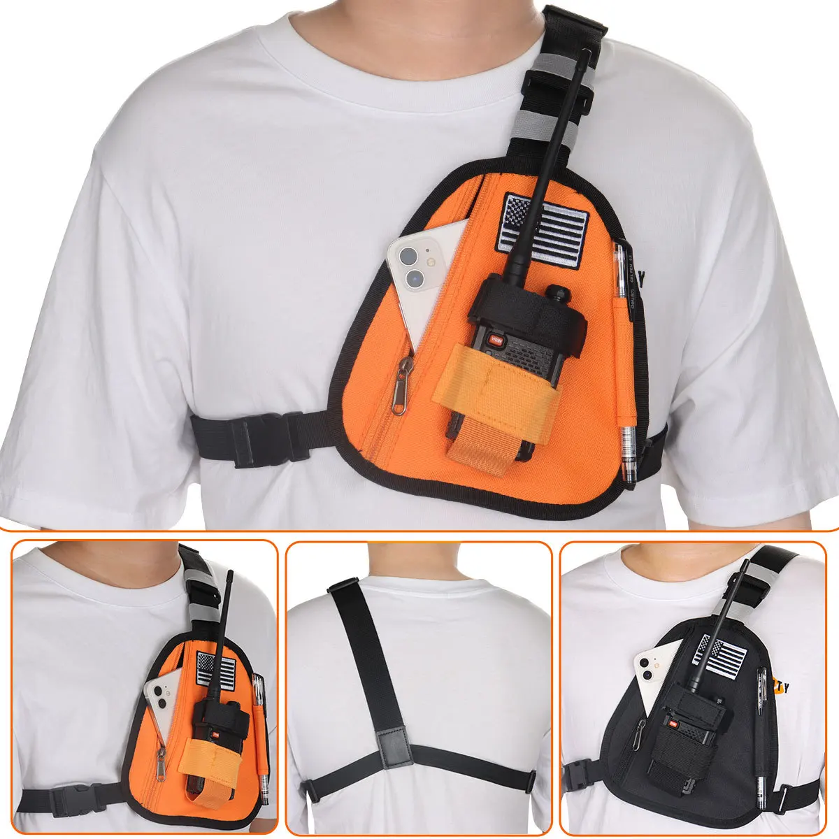 Imagem -03 - Arnês do Peito Ombro Radio Holster Bolsa Ajustável Two Way Radio Walkie Talkie Baofeng Uv5r Pro