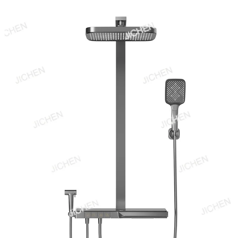 

Серый цифровой дисплей для ванной комнаты, полностью медный тропический душ, термостатический душевой набор, бытовой белый душ
