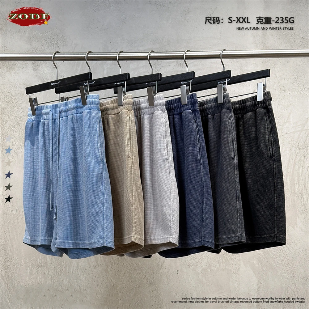 

Мужские шорты ZODF Retro Summer 235gsm из вафельной ткани с эффектом потертости, дышащие, в стиле Old Money, унисекс, для уличной моды HY1277