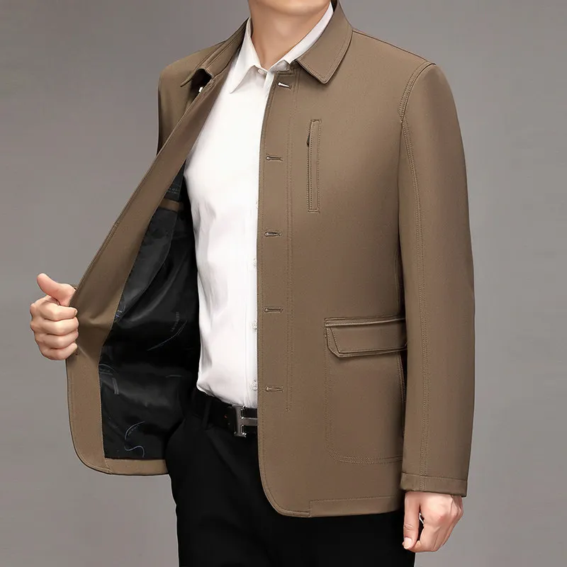 

Маленькая версия Dad Jaet с воротником на пуговицах для мужчин среднего возраста Faion Urban Sle из полиэфирного волокна Long Sve Pure Color Jaet