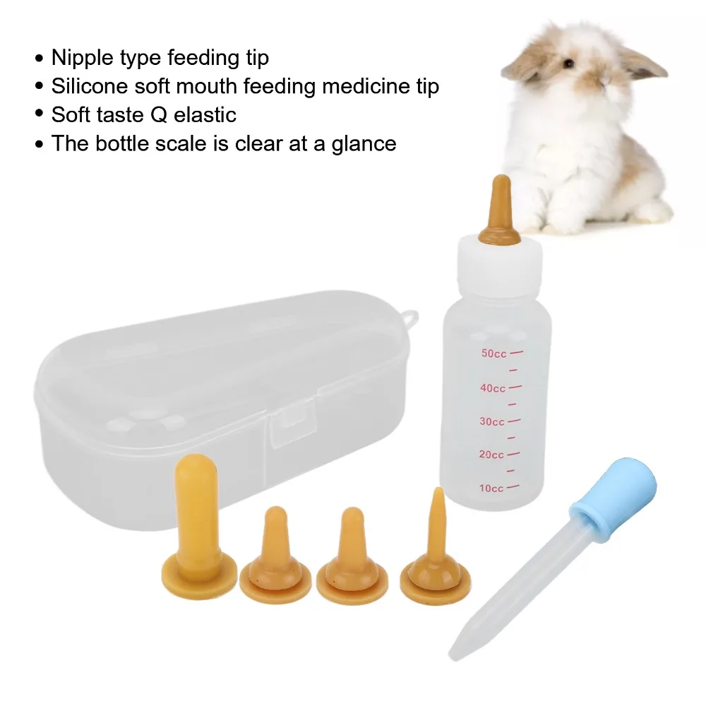 1 set ABS Bottle Pet Nurser Bottle 50ML Capacity Silicone Nipple Small Pet Nurser Soft Mouth Feeding Tip Bottle Body Scale