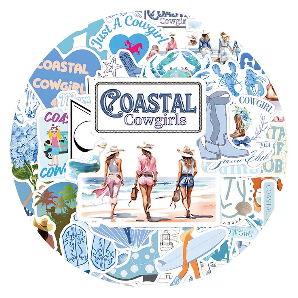 10/30/55pcs Coastal Cowgirl Stickers Cowgirl Cartoon Sticker Blue Graffiti DIY Luggage Laptop Phone Guitar Car Bike Decals Toy