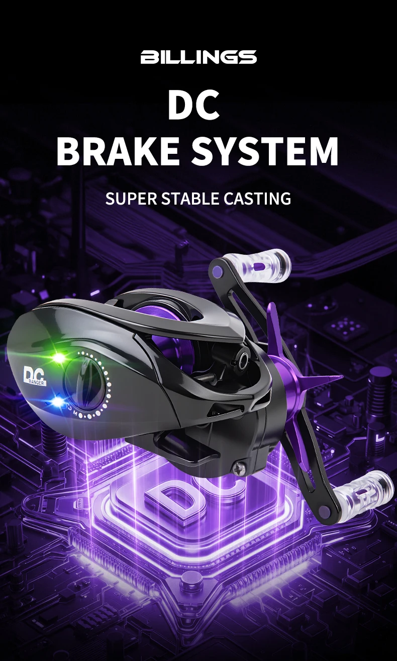 BILLINGS DC Baitcaster-Rolle mit digitaler Steuerung, Baitcasting-Angelrolle, Übersetzung 7,2:1, 5+1 Kugellager, maximale Bremskraft 5 kg, mit Bremsklicker. – Detail 1