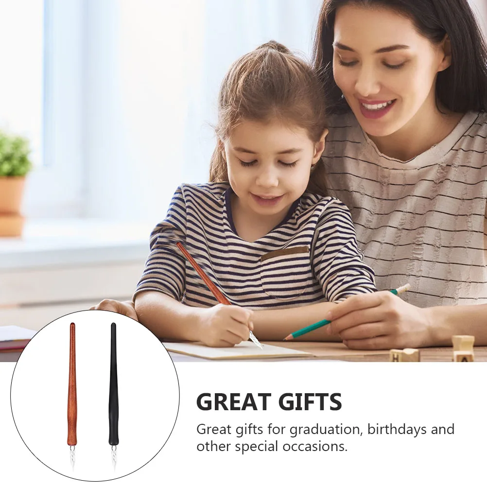 

2pcs Calligraphy Glass Dip Pens Wood Handle Smooth Writing Art Drawing Pens For School Stationery Office Supplies Signature