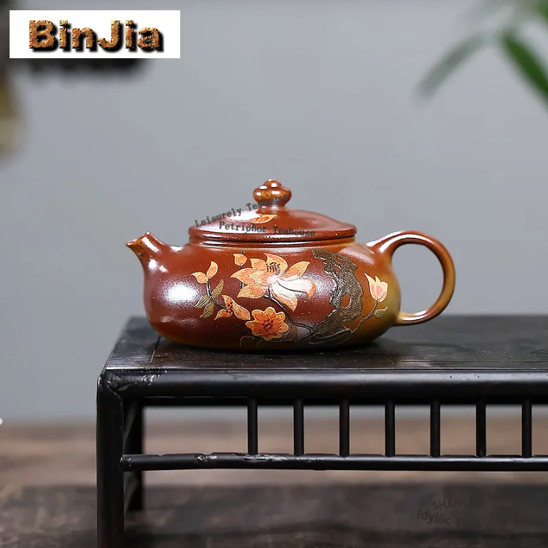 

200 мл Zen Yixing Фиолетовые глиняные чайники Ручная роспись из глины Лилия Хань Цзян Горшок Сырая руда Огонь Облако Ожоговая грязь Чайник Чайный сервиз Zisha