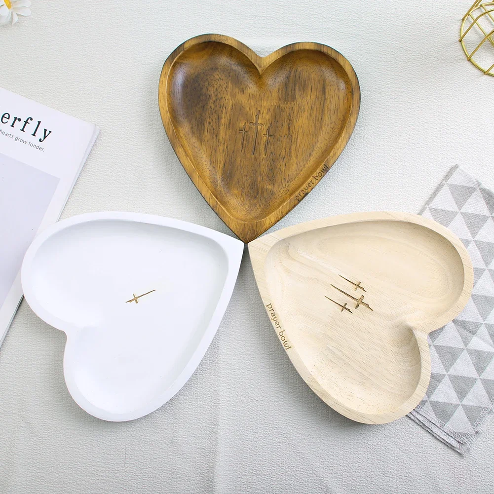 وعاء صلاة على شكل قلب وعاء صلاة خشبي مصنوع يدويًا 12 بطاقة صلاة وعاء نعمة على شكل قلب لديكور المنزل الديني والهدايا العبدية