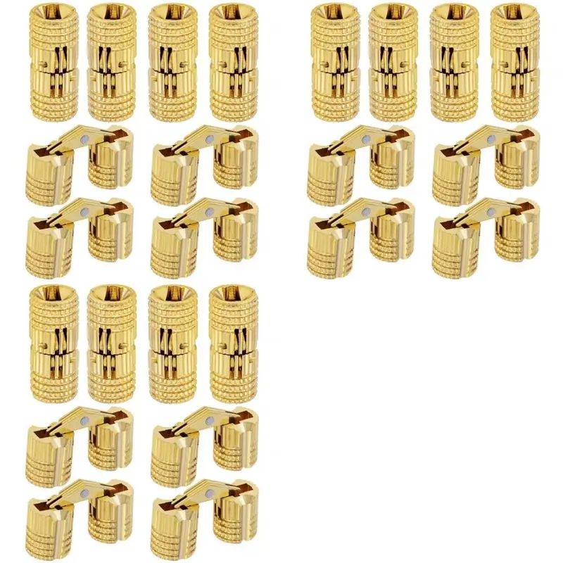 CQMF-24Pcs 10 Mm Brass Barrel Hinges,180 Degree Opening Angle Concealed Furniture Hinges
