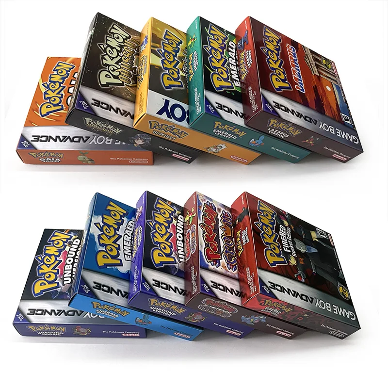 USA Pokémon Yellow Legacy/FireRed Rocket/Emerald Legacy/GLAZED/Prism/Lazarus Rom Hack Box mit Tray Spielkassette für GBA