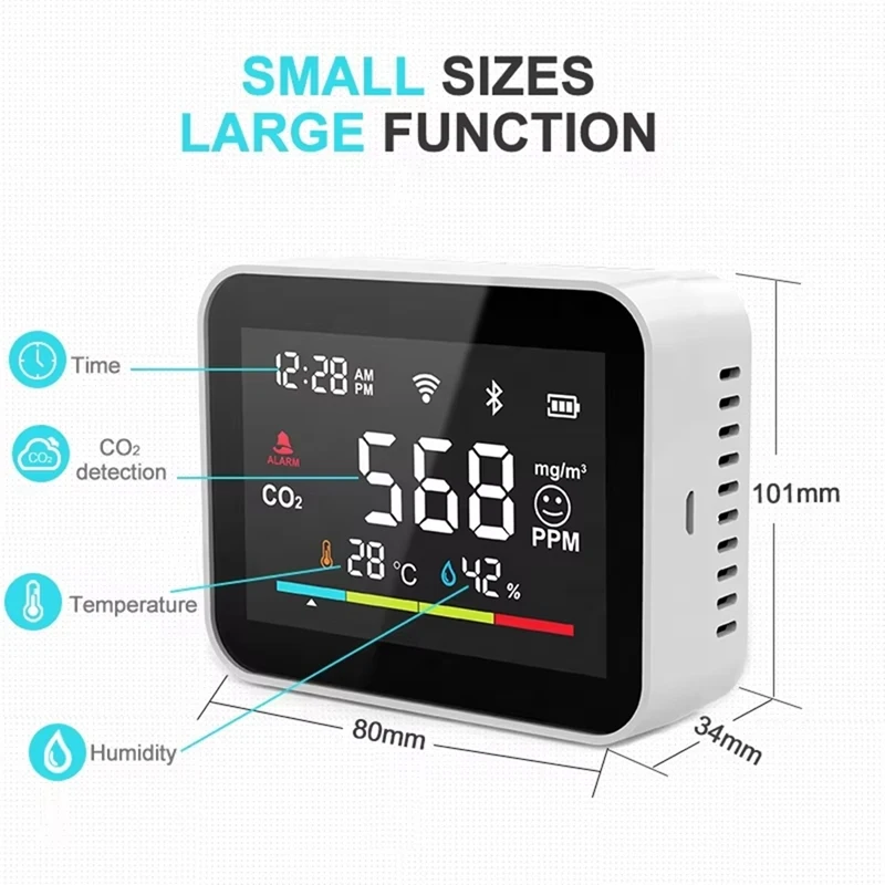 Tuya Co2 เครื่องตรวจจับไดออกไซด์ WIFI CO2 Monitor Meter Co2 Sensor Tuya ในร่มเรือนกระจกการเกษตร Air Humiture Sensor