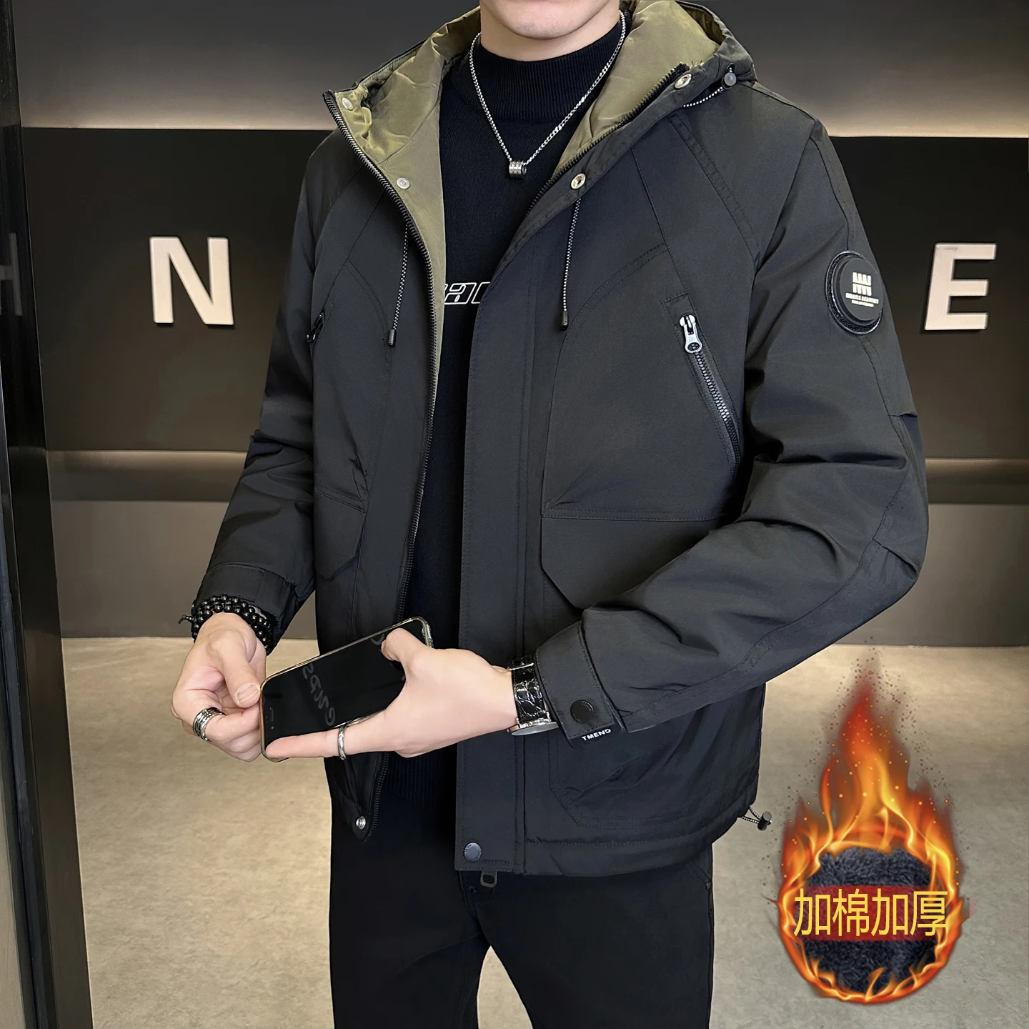 Winter Loose-fit Verdikte Warme Cargo Parka Mannen Trendy Student Puffer Jas Oversize Parka Koreaanse mannen Puffer Jas parka