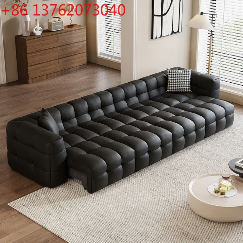 

Italian Leather Electric Sofa Small Apartment Function Retractable Sofa Bed Straight Row Divano Letto Living Room Furniture