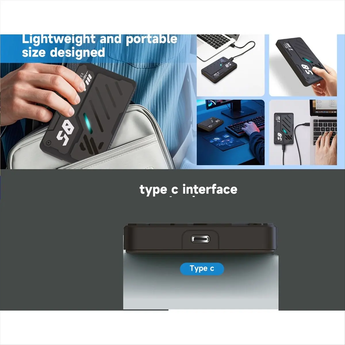 

Внешний портативный жесткий диск A46U 2.5 дюйма Type-C с RGB-подсветкой, 1 ТБ, для ПК и ноутбуков