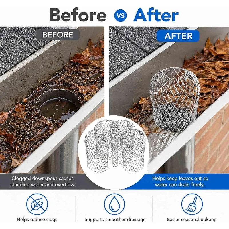 Metal Aluminum Filter Mesh Gutter Leaf Debris Mud Trap Guards Drain Pipe Cover Downpipe Guttering System Waterproof