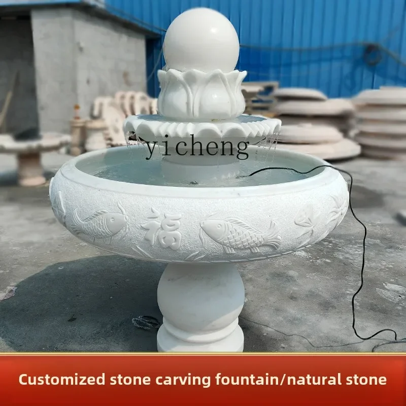 

ZC stone fountain marble white jade feng shui ball marble fountain outdoor new Chinese-style flowing water ornament
