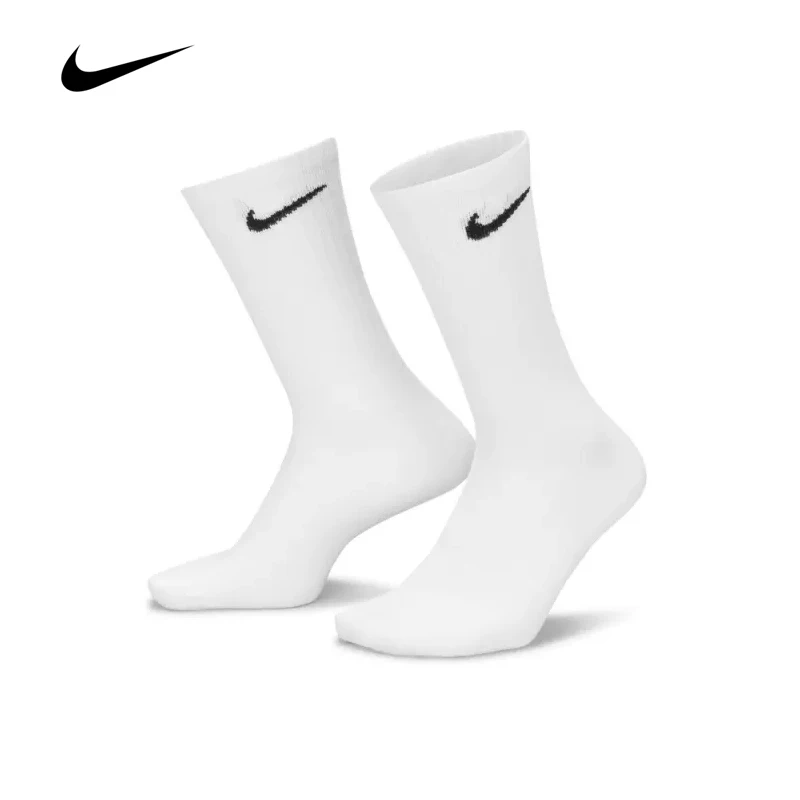 Original Nike Everyday Lightweight Unisex Sports Socks Men's and Women's 3 Pairs Train Middle Barrel White Socks S M L XL SX7676