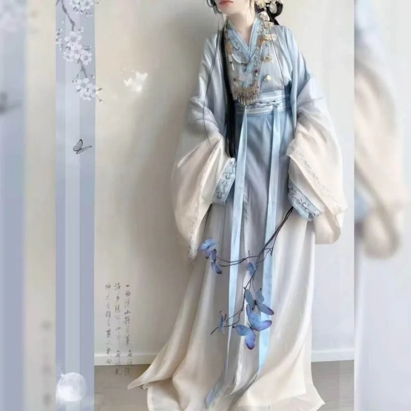 Chinese Style Hanfu Dress Women Halloween Carnival Cosplay Costume Ancient Traditional Hanfu Blue Costume Fancy Dress Plus Size