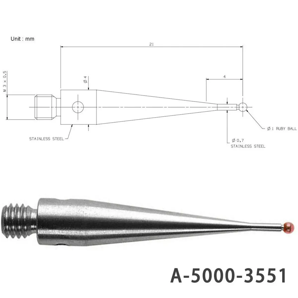1pc CMM Touch Probe with 1mm Ball Tips A-5000-3551 M3 Thread for CNC Machine Tool Probes