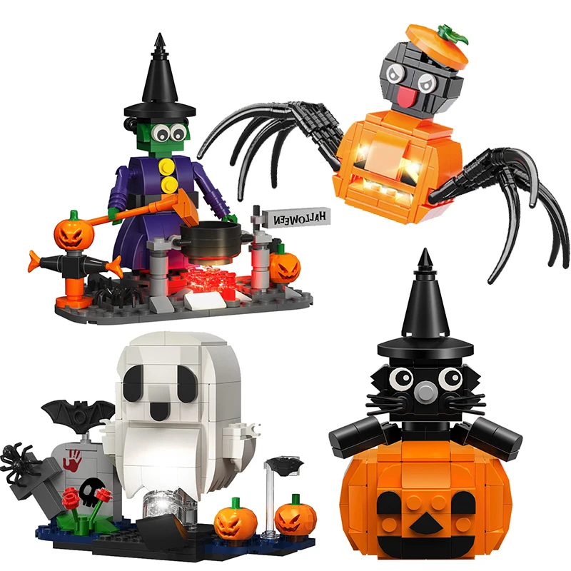 

MOC Halloween Pumpkin Lantern Building Blocks Set Gravestone Ghost Trick Model Bricks Toys for Children Halloween Gifts Toy DIY