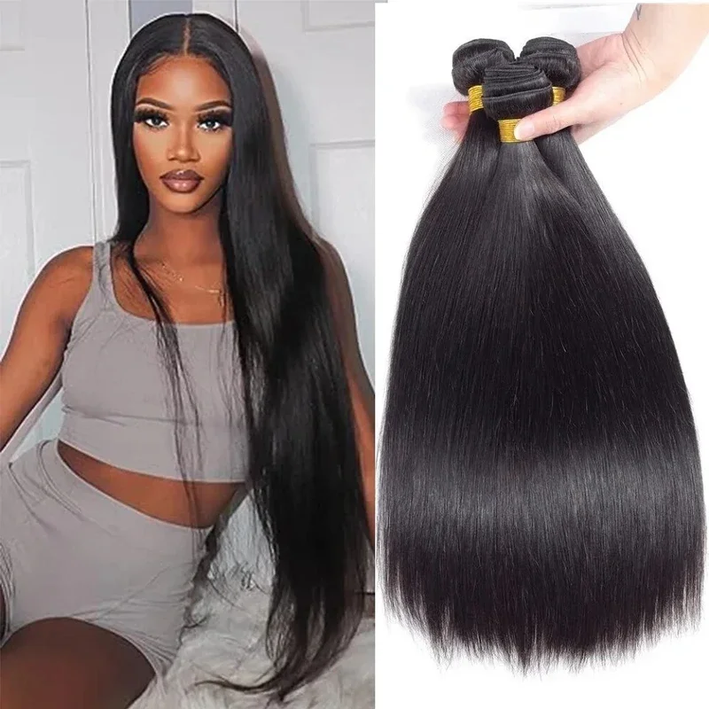 

42 Inch Bone Straight Bundles Human Hair 100% Unprocessed Raw Remy Hair 1 3 4 Bundles Brazilian Extension Double Weft For Women