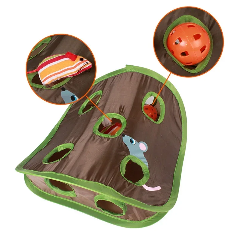 

Cat Mice Game Intelligence Toy Bell Tent With 9 Hole Cats Playing Tunnel Foldable Mouse Hunt Toys Keeps Kitten Active Pets Toys