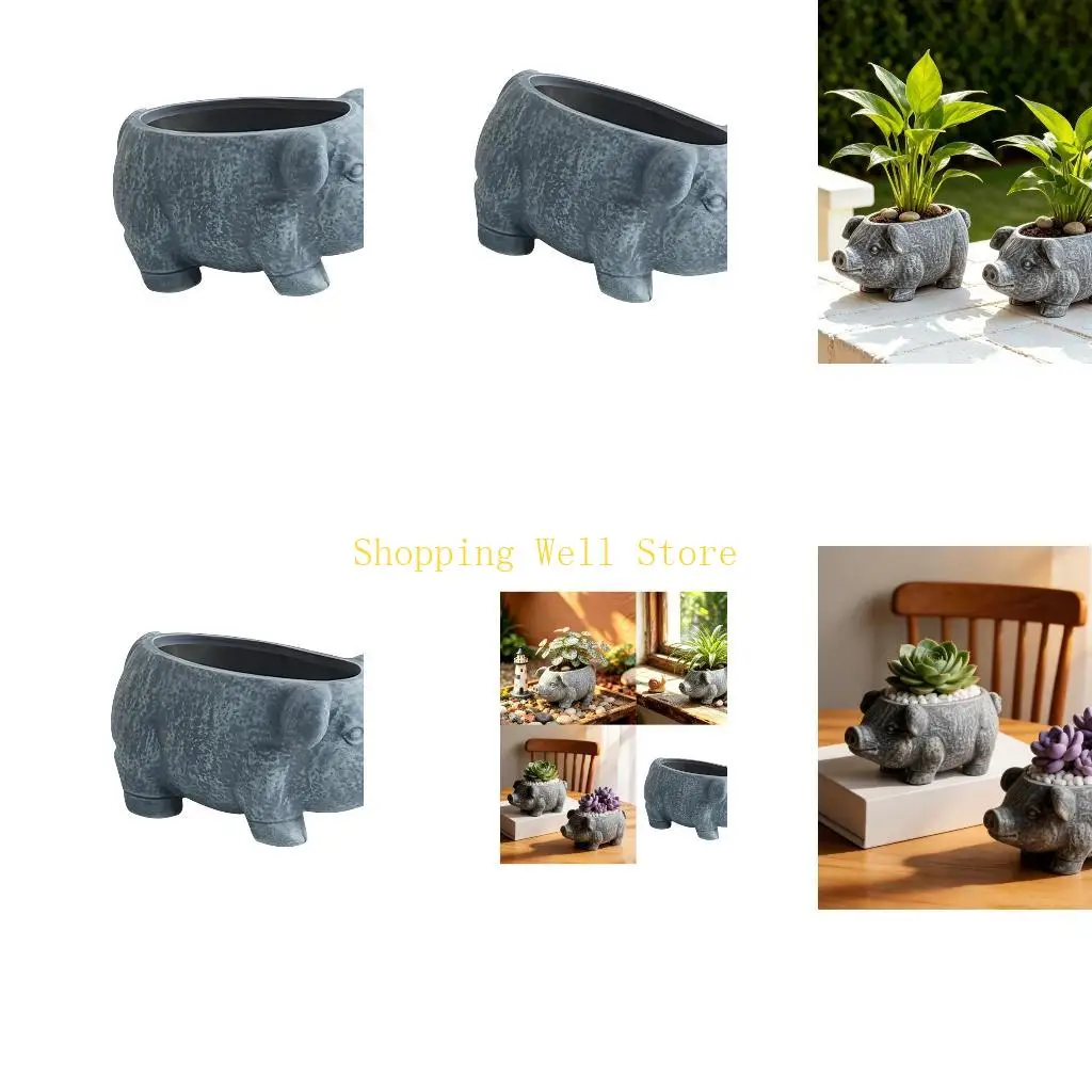 KX4B Adorable Pig Shaped Resin Pot Suitable For Succulents And Tabletop Display