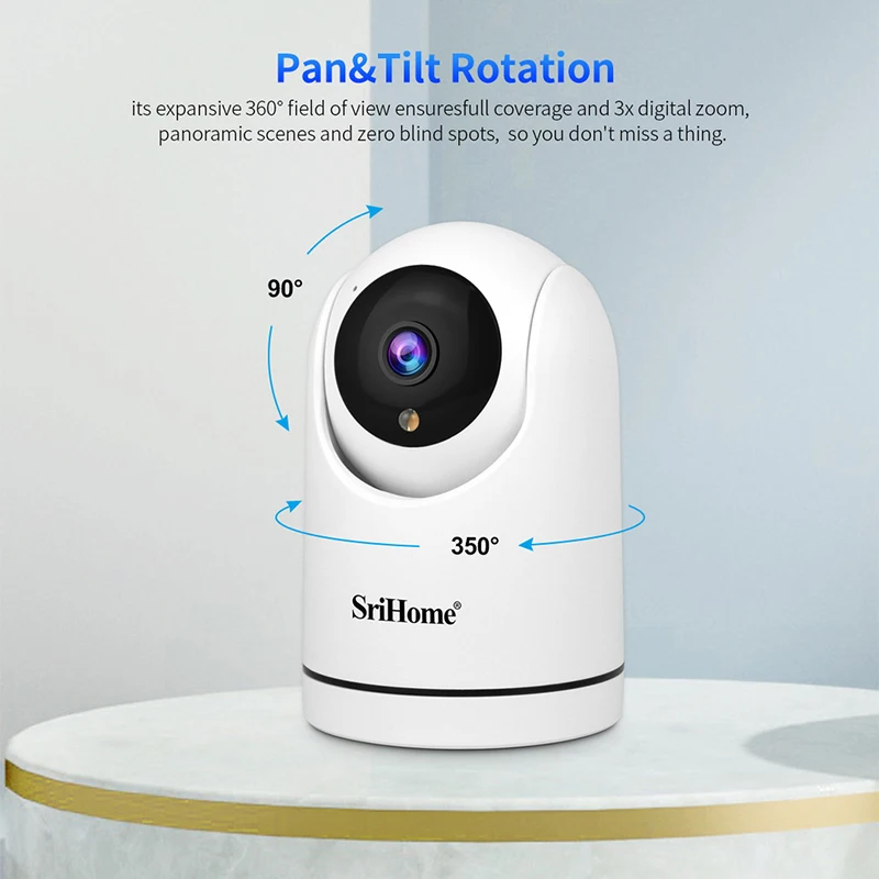 Srihome Wifi IP Camera Full HD PTZ Colorful Night Vision Two Way Audio Baby Monitor Auto Tracking Home Security CCTV Camera