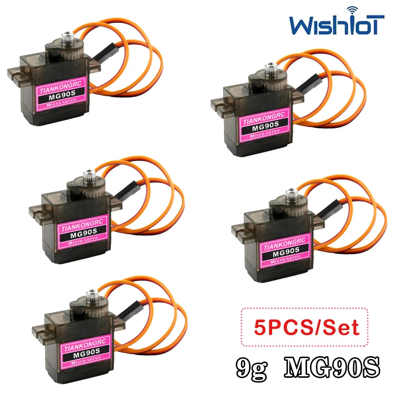 

Набор из 5 шт. цифровых сервоприводов MG90S 9G с металлическим редуктором, 180 градусов ° /270 ° Микросервоприводы с регулируемым углом поворота 4.8-6.0В для сборки моделей (DIY)