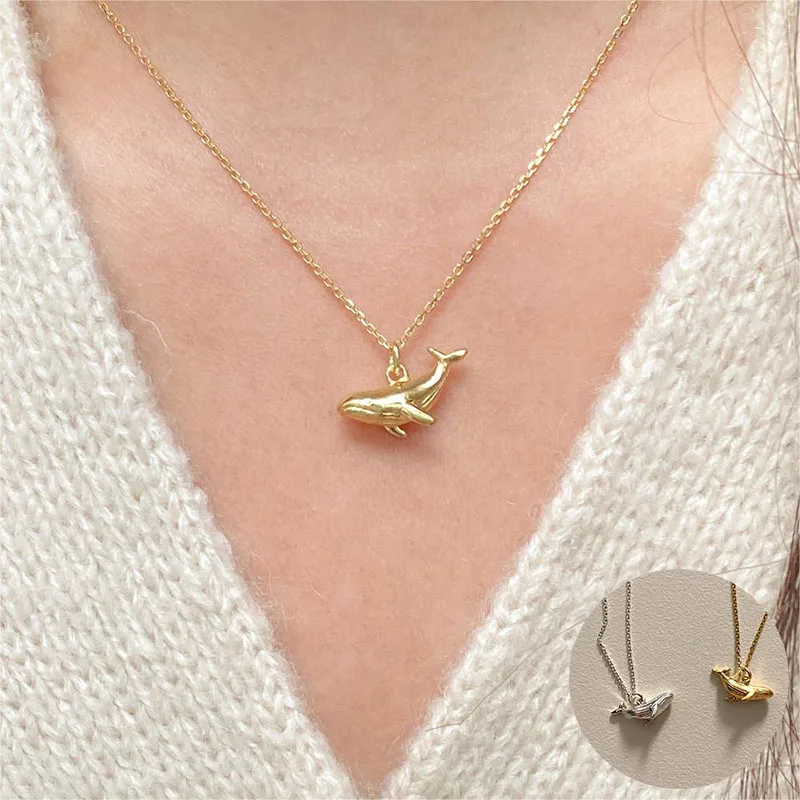 

100% 925 Sterling Silver Animal Necklace for Women Girl Simple Whale Geometric Fine Chain Design Jewelry Party Gift Dropshipping