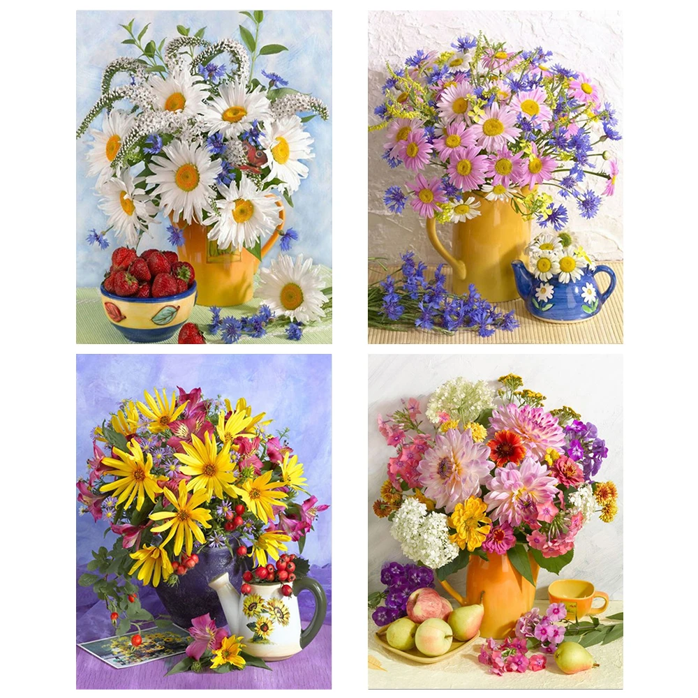 

Цветочная композиция DIY Алмазная картина гвоздики Икона вышитая крестом Ваза Алмазная вышивка алмаз домашний декор