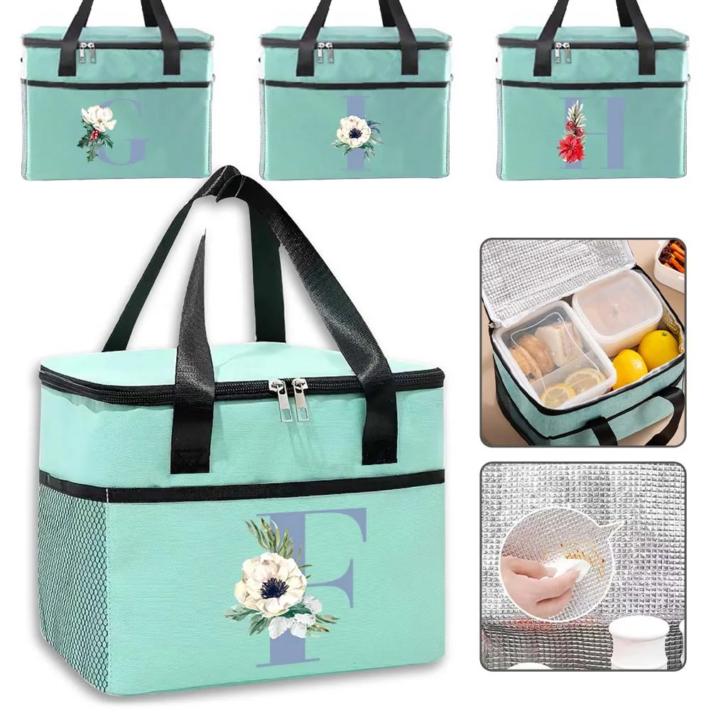 Thermal Insulated Bag Lunch Bags Food Tote Simplicity Storage Handbag Blue Letter Pattern for Unisex Picnic Organizer Boxes