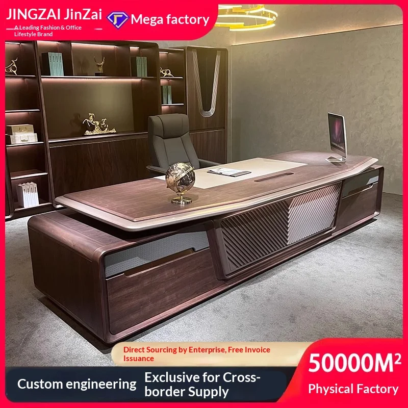 New Chinese Style High-end Custom-made Boss/President's Desk Black Walnut Solid Wood Veneer Office Desk