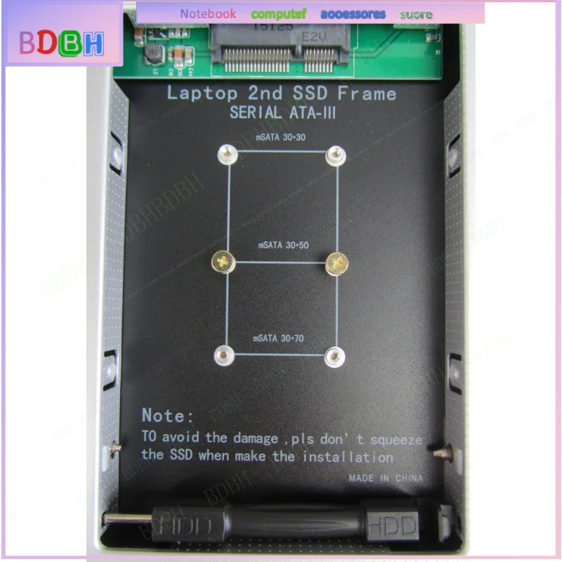 2nd mSATA SSD Hard Drive Caddy for 12.7mm Universal CD / DVD-ROM Optical Bay