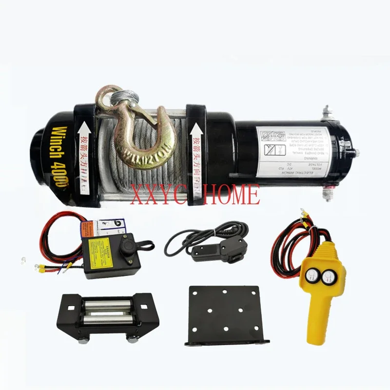 2000 lbs electric winch 12v electric hoist car winch 24V winch motor 1100W wireless switch