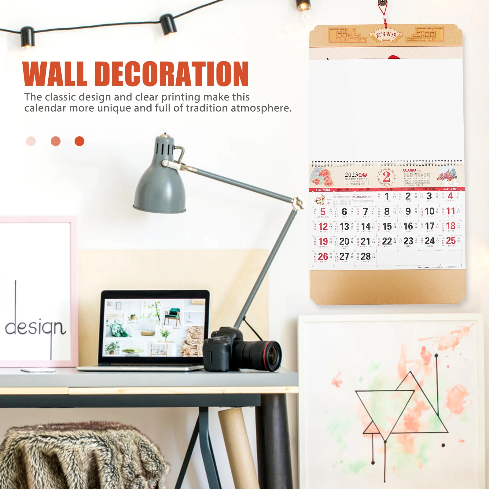 Jade Carving Blessing Card 2023 Rabbit Lunar Wall Calendar Thick Paper Design Home Office Decor Hanging Planner Traditional